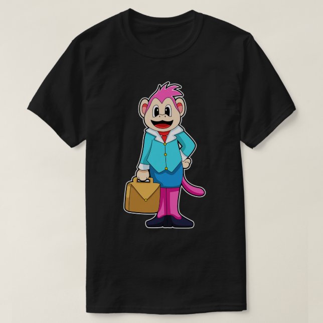 Monkey as Secretary with Bag T-Shirt (Design Front)
