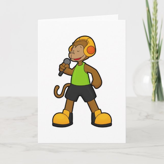 Monkey as Singer with Microphone & Headphone Card (Front)