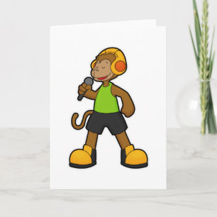Monkey as Singer with Microphone & Headphone Card