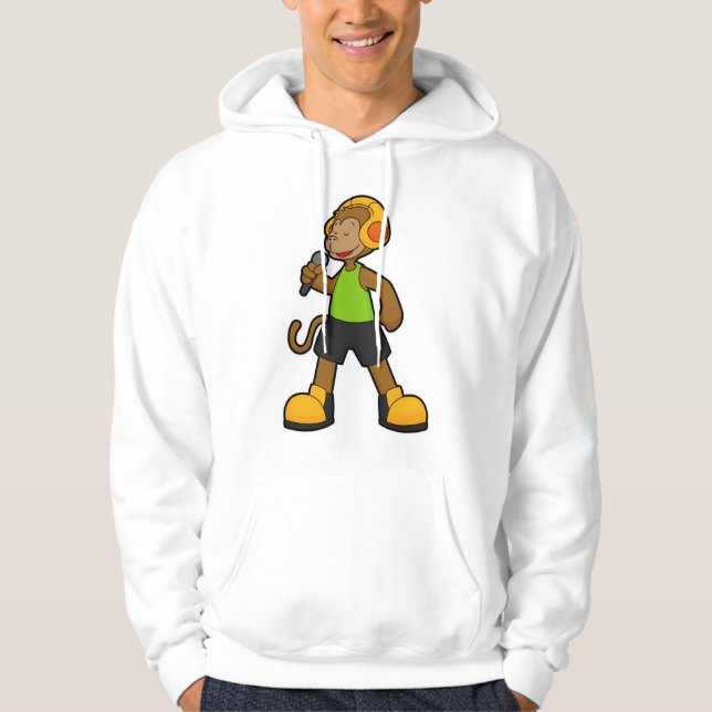 Monkey as Singer with Microphone & Headphone Hoodie (Front)