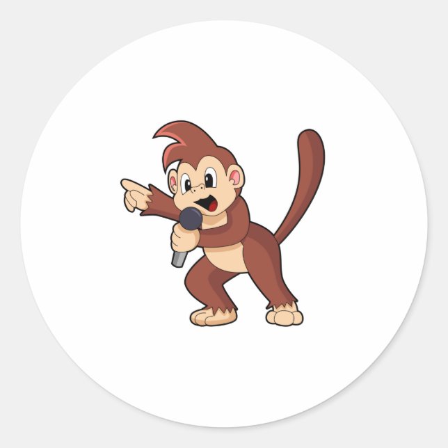 Monkey as Singer with Microphone.PNG Classic Round Sticker (Front)