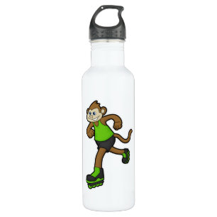 Monkey as Skater with Inline skates 710 Ml Water Bottle