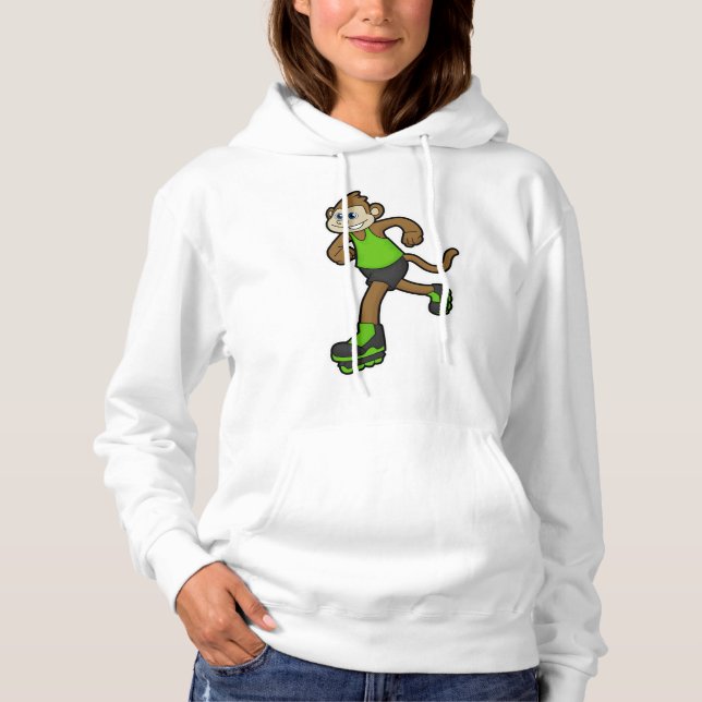 Monkey as Skater with Inline skates Hoodie (Front)