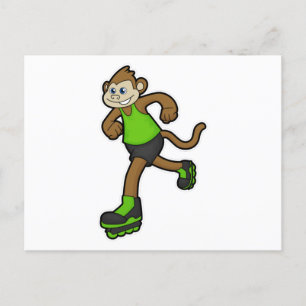 Monkey as Skater with Inline skates Postcard