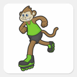 Monkey as Skater with Inline skates Square Sticker