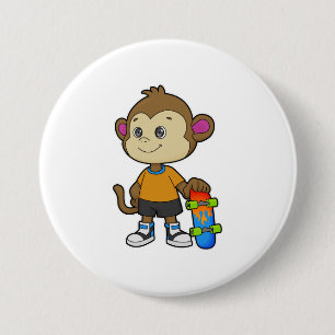 Monkey as Skater with Skateboard 7.5 Cm Round Badge