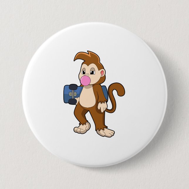 Monkey as Skater with Skateboard 7.5 Cm Round Badge (Front)