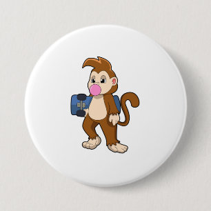 Monkey as Skater with Skateboard 7.5 Cm Round Badge