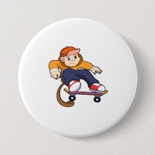 Monkey as Skater with Skateboard 7.5 Cm Round Badge