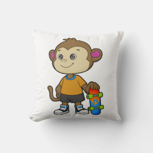 Monkey as Skater with Skateboard Cushion