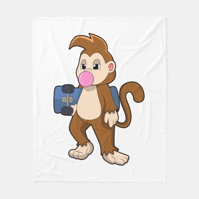Monkey as Skater with Skateboard Fleece Blanket (Front)