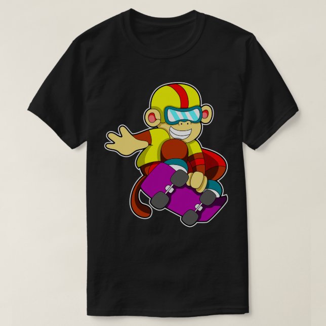 Monkey as Skater with Skateboard Helmet T-Shirt (Design Front)