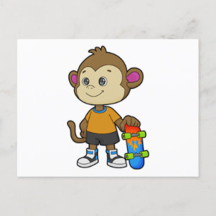 Monkey as Skater with Skateboard Postcard