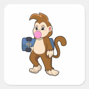 Monkey as Skater with Skateboard Square Sticker