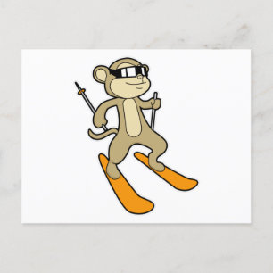 Monkey as Skier with Ski Postcard