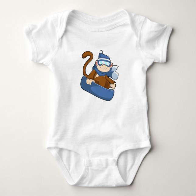 Monkey as Snowboarder with Sonowboard.PNG Baby Bodysuit (Front)