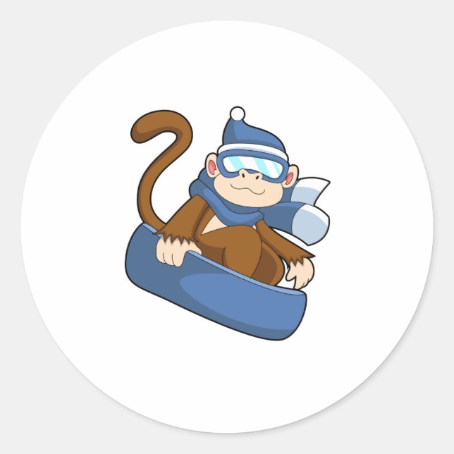 Monkey as Snowboarder with Sonowboard.PNG Classic Round Sticker (Front)