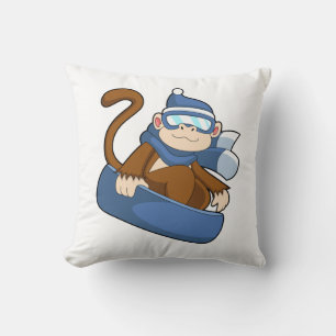 Monkey as Snowboarder with Sonowboard.PNG Cushion