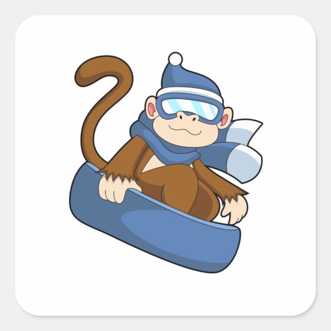 Monkey as Snowboarder with Sonowboard.PNG Square Sticker (Front)