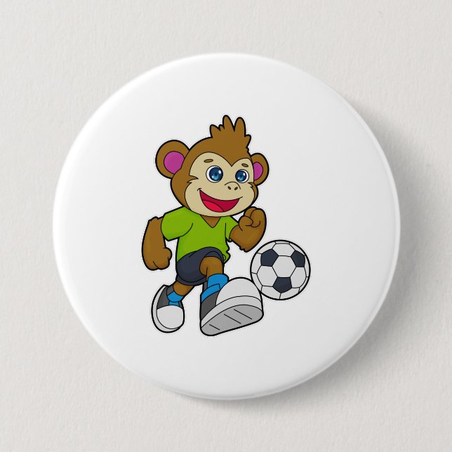 Monkey as Soccer player with Soccer 7.5 Cm Round Badge (Front)