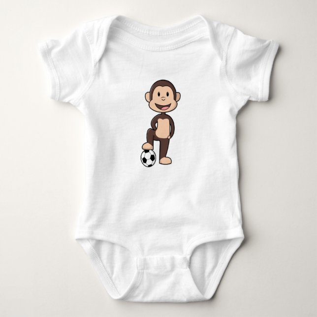 Monkey as Soccer player with Soccer ball Baby Bodysuit (Front)