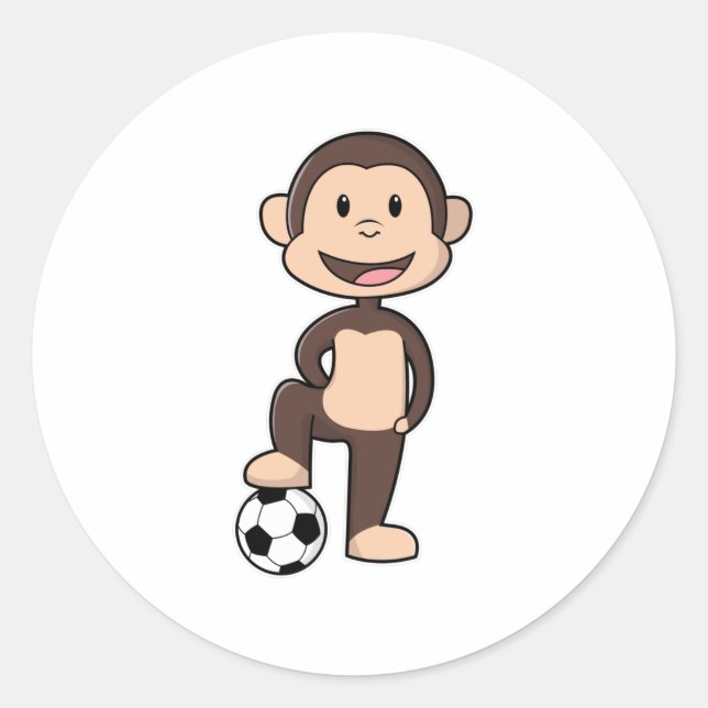 Monkey as Soccer player with Soccer ball Classic Round Sticker (Front)