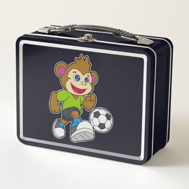 Monkey as Soccer player with Soccer Metal Lunch Box (Front)