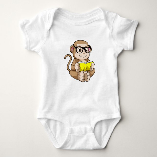 Monkey as Student with Glasses & Book Baby Bodysuit (Front)