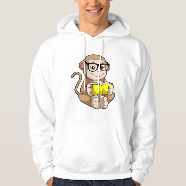 Monkey as Student with Glasses & Book Hoodie (Front)