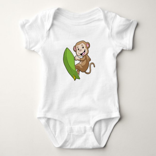 Monkey as Surfer with Surfboard Baby Bodysuit (Front)