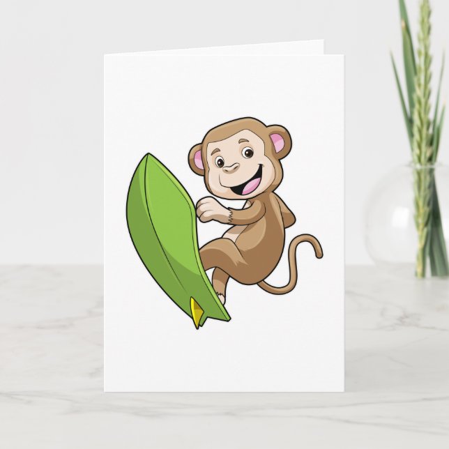 Monkey as Surfer with Surfboard Card (Front)