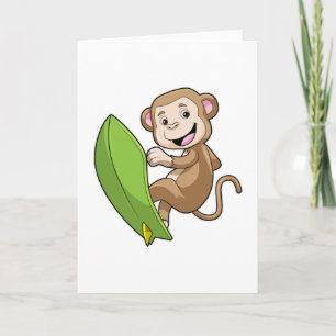 Monkey as Surfer with Surfboard Card