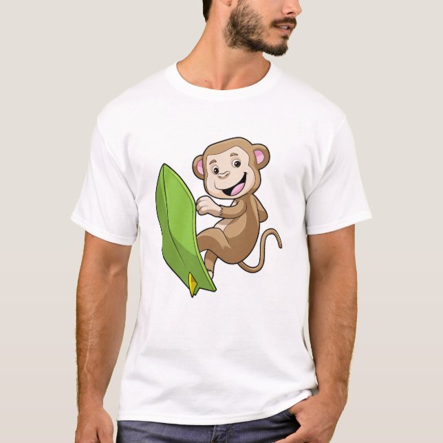 Monkey as Surfer with Surfboard T-Shirt (Front)
