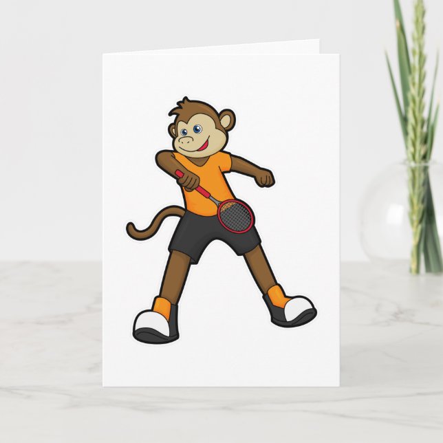 Monkey as Tennis player with Tennis racket Card (Front)