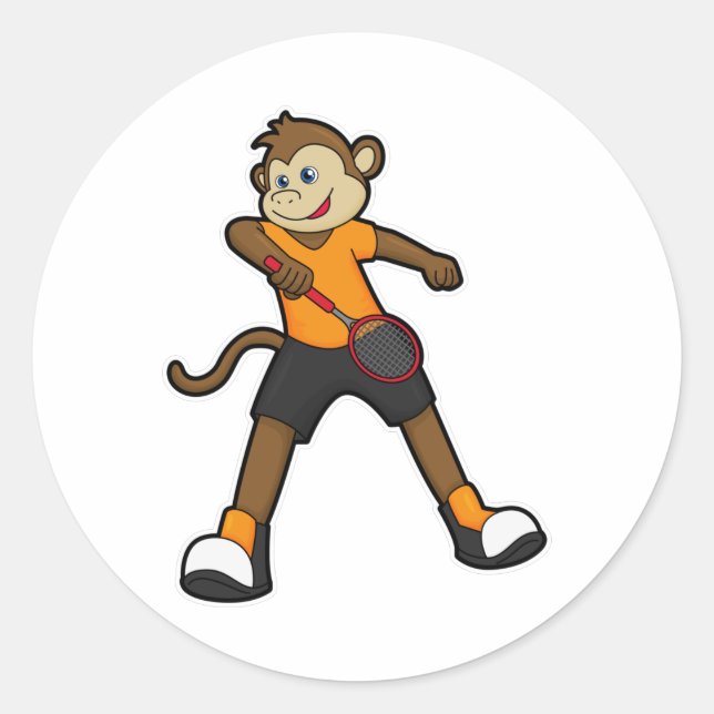 Monkey as Tennis player with Tennis racket Classic Round Sticker (Front)