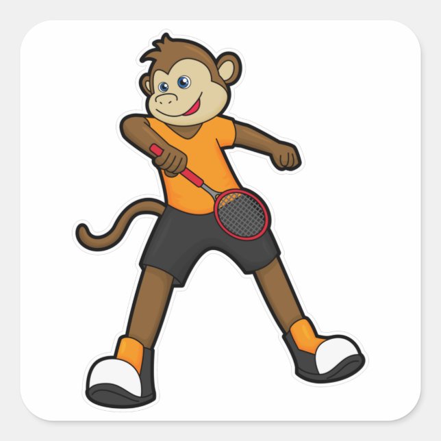 Monkey as Tennis player with Tennis racket Square Sticker (Front)