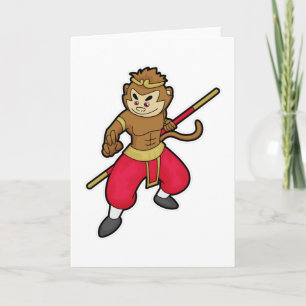 Monkey as Warrior with Staff & Headband Card