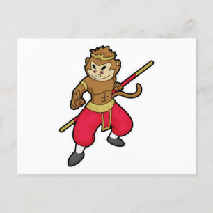 Monkey as Warrior with Staff & Headband Postcard