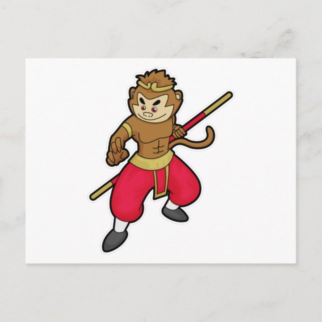 Monkey as Warrior with Staff & Headband Postcard (Front)