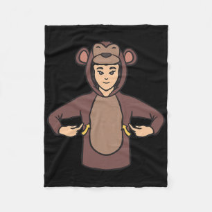 Monkey Asl Hand Gesture Deaf Hearing Loss Awarenes Fleece Blanket
