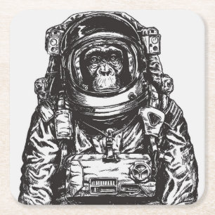 Monkey Astronaut Square Paper Coaster