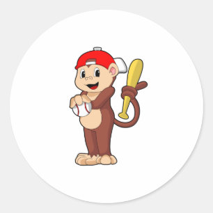 Monkey at Baseball with Baseball bat Classic Round Sticker