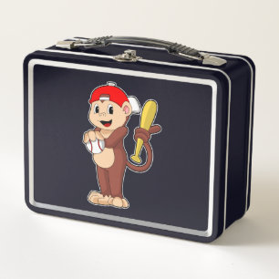 Monkey at Baseball with Baseball bat Metal Lunch Box