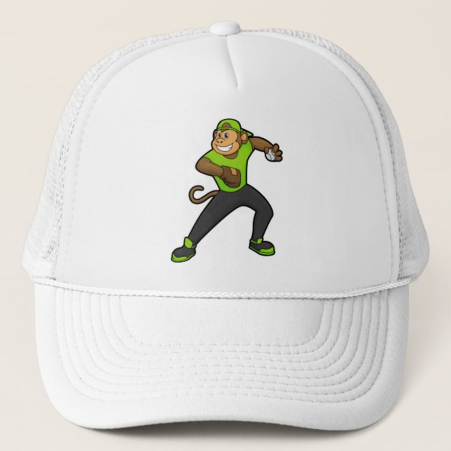 Monkey at Baseball with Baseball bat Trucker Hat (Front)