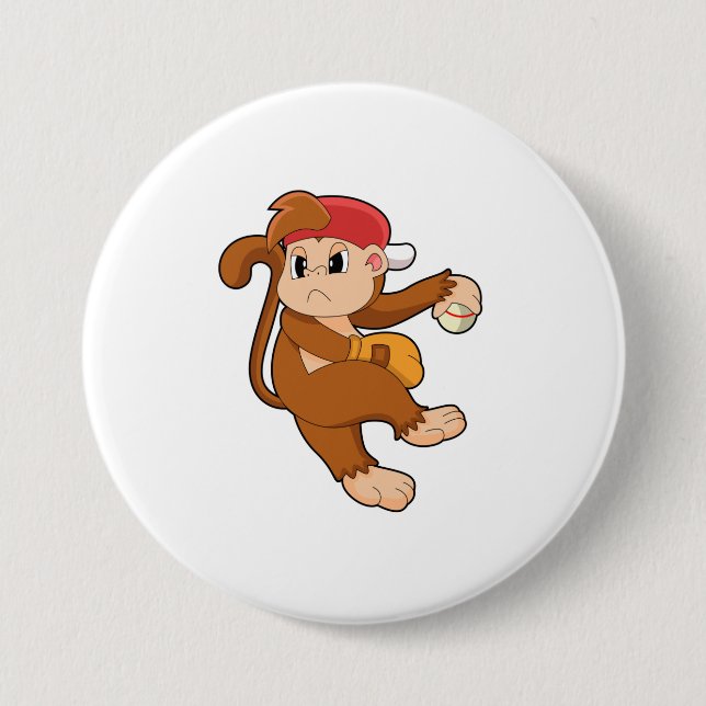 Monkey at Baseball with Baseball glove 7.5 Cm Round Badge (Front)