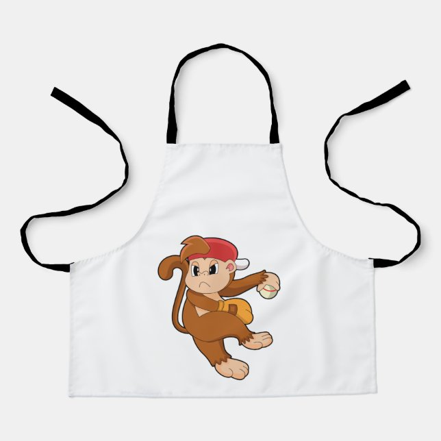 Monkey at Baseball with Baseball glove Apron (Front)