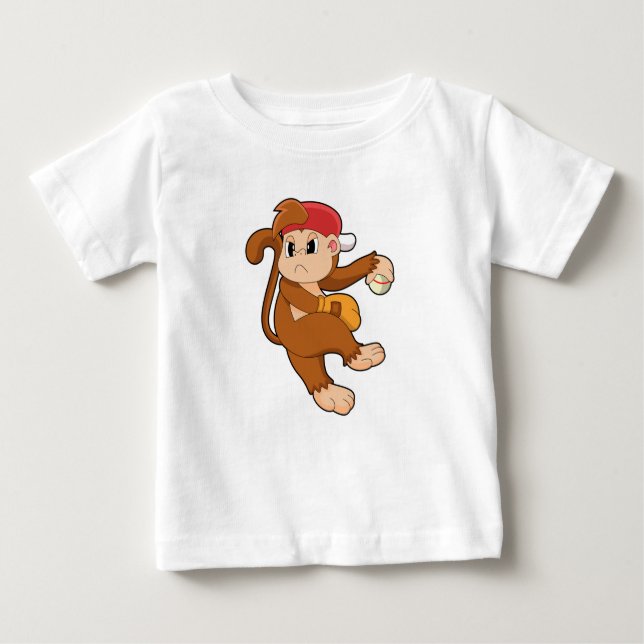 Monkey at Baseball with Baseball glove Baby T-Shirt (Front)