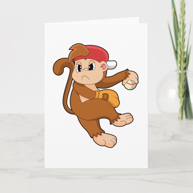 Monkey at Baseball with Baseball glove Card (Front)