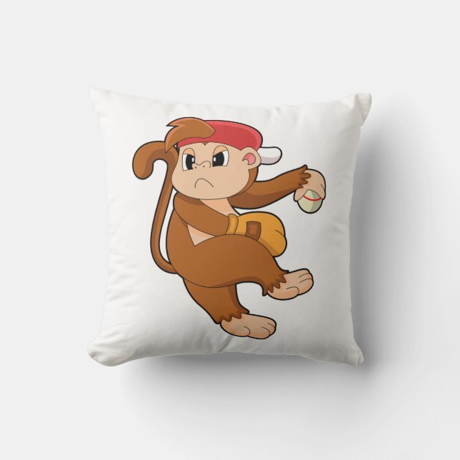 Monkey at Baseball with Baseball glove Cushion (Front)