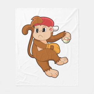 Monkey at Baseball with Baseball glove Fleece Blanket